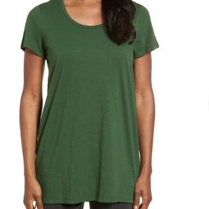 EILEEN FISHER U-Neck Organic Slub Cotton Tee in Hemlock Green - PL - EUC!